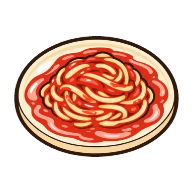 Spaghetti sitting in a thin, runny sauce
